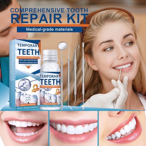 Tooth Repair Kit, Moldable Tooth Filling Repair Kit with 4 Dental Tool, Dental Care Kit Fixing The Missing and Broken Replacements, DIY Natural Filling Fake Teeth,Smile Confidently Again-8A