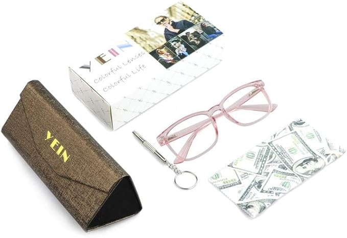 YEIN Bifocal Reading Glasses with Blue Light Blocking Lenses, Bifocal Reader for Women, Vintage Square frame with Spring Hinge (+0.00/+1.50 magnification)