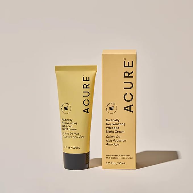 Acure Radically Rejuvenating Whipped Night Cream - Anti Aging Peptide Night Face Cream for Women & Men, Hydrating & Renewing Moisturizer, Softens Fine Lines w/Vitamin C - 1.7 fl oz (2 Pack)