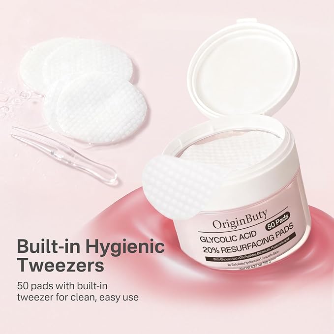 Glycolic Acid 20% Resurfacing Pads, Exfoliating Peel Pads for Face & Body, Peptide & Botanical Infused Facial Exfoliant with Hyaluronic Acid, Peels & Daily Skin Renewal, 50 Count