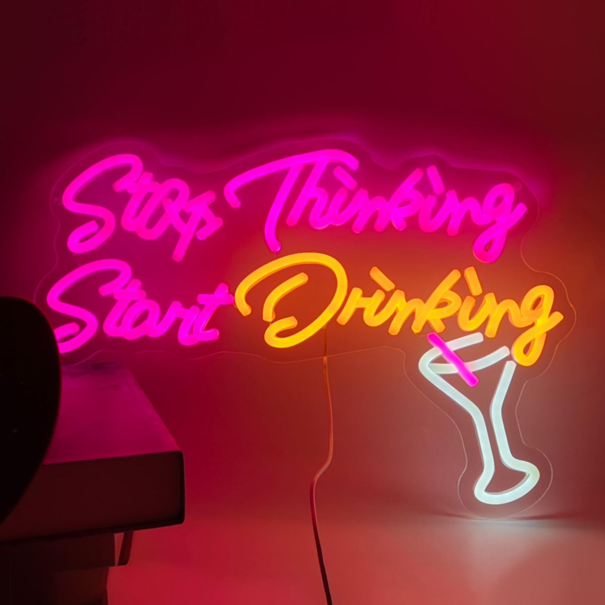 Stop Thinking Start Drinking Led Neon Bar Beer Signs for Home Bar Pub, Letter Neon Lights for Wall Decor, USB Light Up Sign Neon for Home, Man Cave,Party, Club, Restaurant