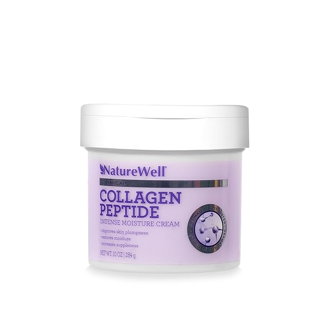NATURE WELL Clinical Vitamin C 16oz & Collagen Peptide 10oz Moisturizing Cream Bundle for Face, Body, & Hands, Plump & Nourish, Brighten & Smooth, Provides Intense Hydration For Dry & Dull Skin