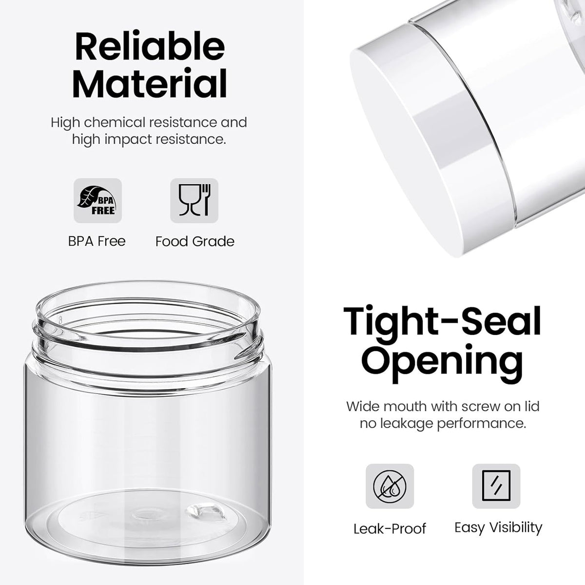 TUZAZO 48 Pack 2 Oz Small Plastic Container Jars with Lids and Labels BPA Free, Empty Round Clear Cosmetic Containers Plastic Slime Jars for Lotion, Cream, Ointments, Samples, Travel Storage (48)