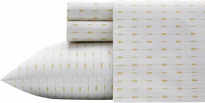 Tommy Bahama - Queen Sheets, Cotton Percale Bedding Set, Crisp & Cool, Stylish Bedding Set (Pineapple Pinstripe Yellow, Queen)