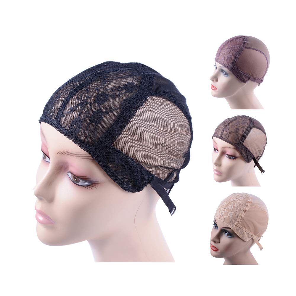 YANTAISIYU Double Lace Wig Caps for Making Wigs with Adjustable Strap on the Back Weaving Hairnets Swiss Lace Wig Cap (Black L 56cm)