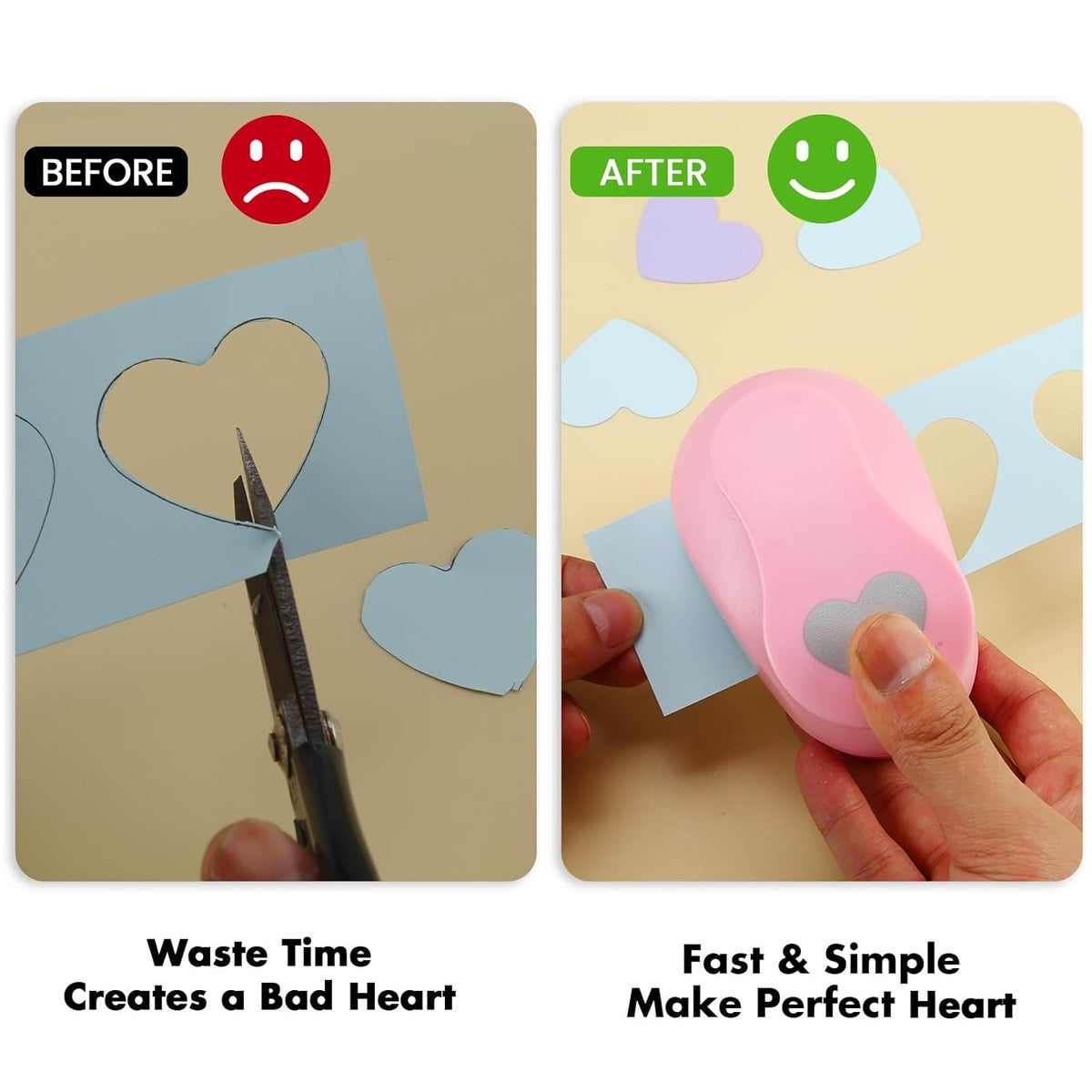LOONENG 3 Inch Heart Paper Punch - High Precision Design for Romantic Heart Patterns - Ideal for Scrapbooking, Card Making, DIY Photo Albums, Gift Tags, Homemade Confetti