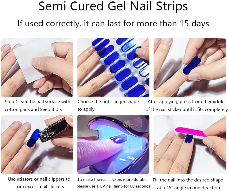 Semi Cured Gel Nail Strips French Tip Gel Nail Strips Whhite Flower Stickers Glitter Wraps Need UV/LED Light Salon Quality & Easy to Use for Women 20 Pcs