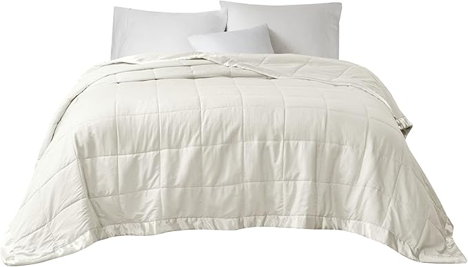 Madison Park Cambria Down Alternative Blanket, Premium 3M Scotchgard Moisture Wicking Treatment, Lightweight and Soft Bed Cover For Summer with Satin Trim, Oversized King Ivory