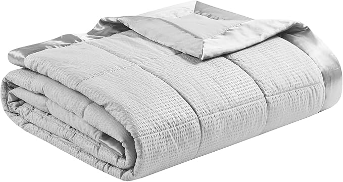 Madison Park Cambria Down Alternative Blanket, Premium 3M Scotchgard Moisture Wicking Treatment, Lightweight and Soft Bed Cover For Summer with Satin Trim, Oversized King Gray