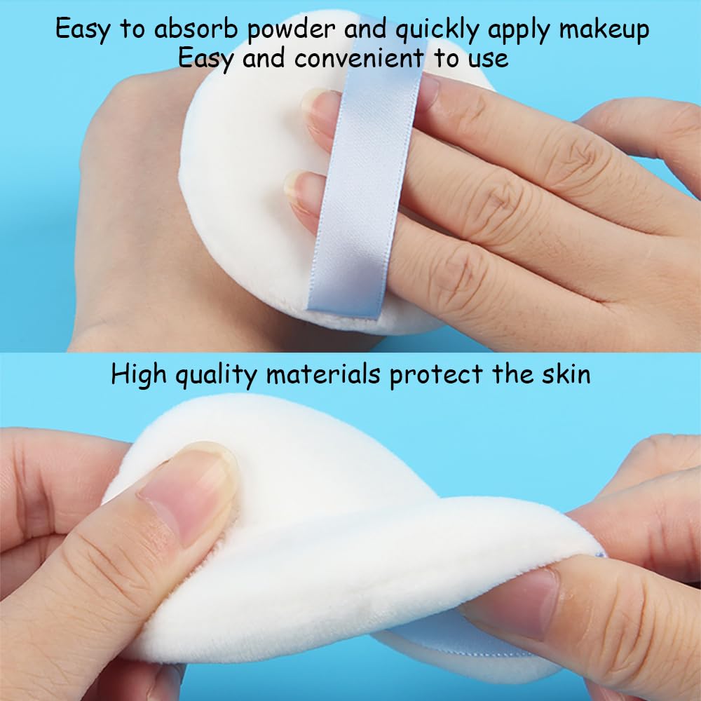 Ultra Soft Powder Puff and Container 3.3" High Density Velvet Dusting Washable Reusable Powder Puff,Body Powder Puff and Glass Jar Holder Loose Powder Box with Puff for Face Makeup(Blue)
