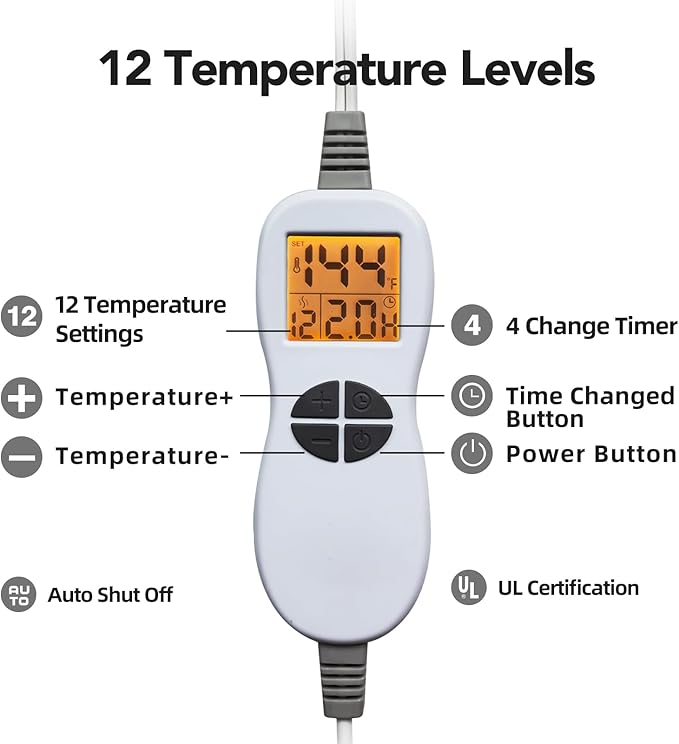 Ambershine 17''x33'' XXXL King Size Heating Pad with 12 Temperature Settings & 4 Auto-Off Countdown Timers, Pain Relief for Back/Neck/Shoulders/Abdomen/Legs, Christmas Gifts for mom dad (Light Tan)