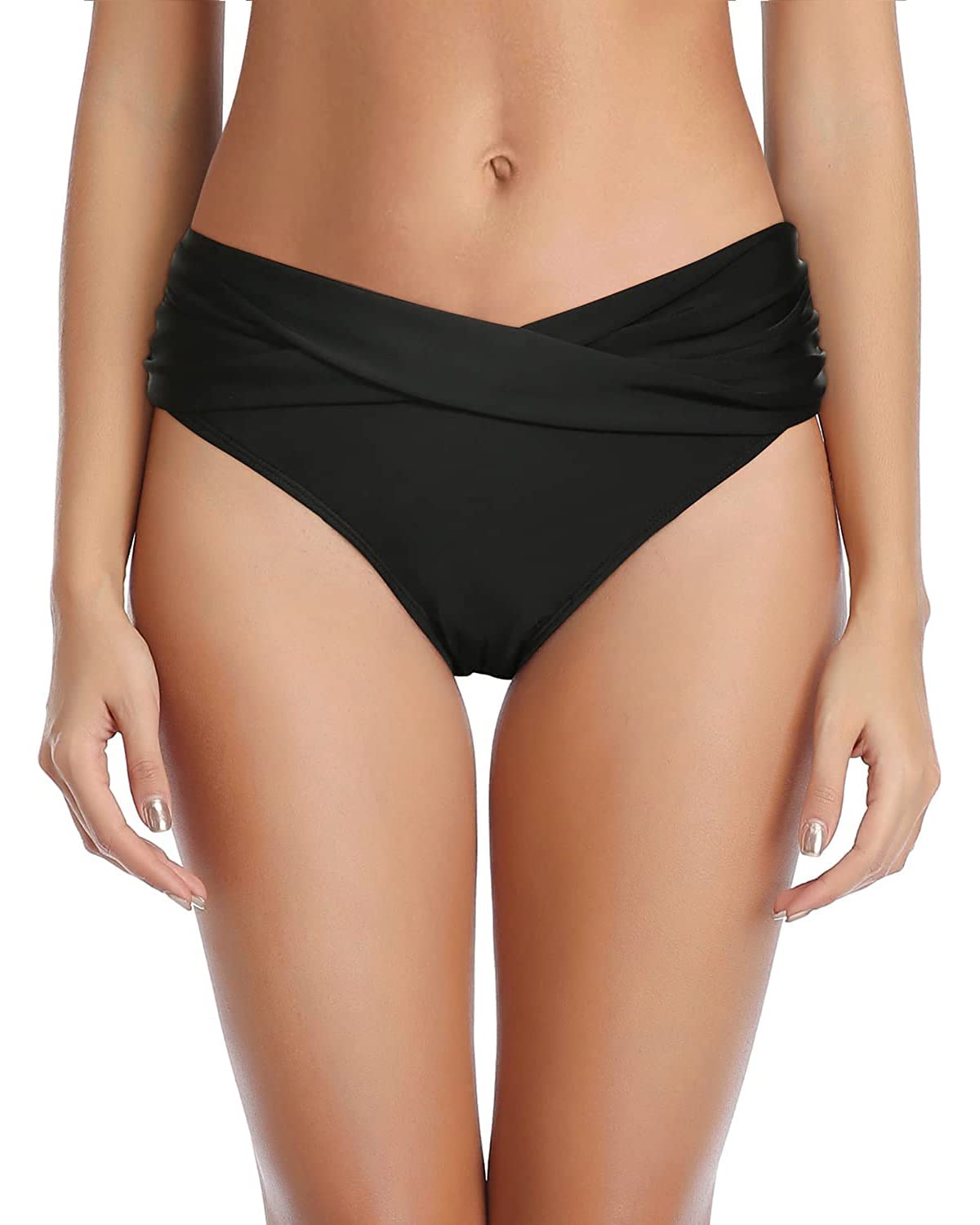 Tempt Me Women Black Twist Bikini Bottom Moderate High Cut Bathing Suit Bottoms Ruched Swimsuit Bottom 22 Plus