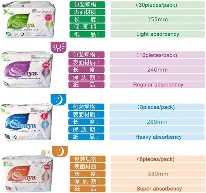 SHUYA Anion Ultral Long Overnight Pads for Woman with Wings,Postpartum Pads After Birth with Patented Anion Strip, Super Absorbency, Size 330mm-Scented (Pack of 4, 32)