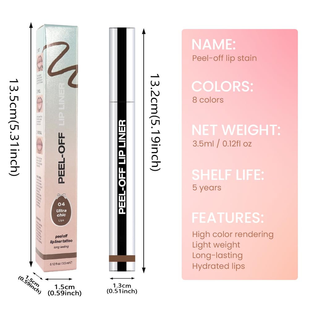 Peel Off Matte Liquid Lip Gloss Stain-Lip Liner with Tweezer, Light Taupe Peel Off Lip Stain, Long Lasting & Waterproof Lipstick Tattoo, Transfer-Proof Lip Gloss for All Skin Types (04#, 1Pcs)
