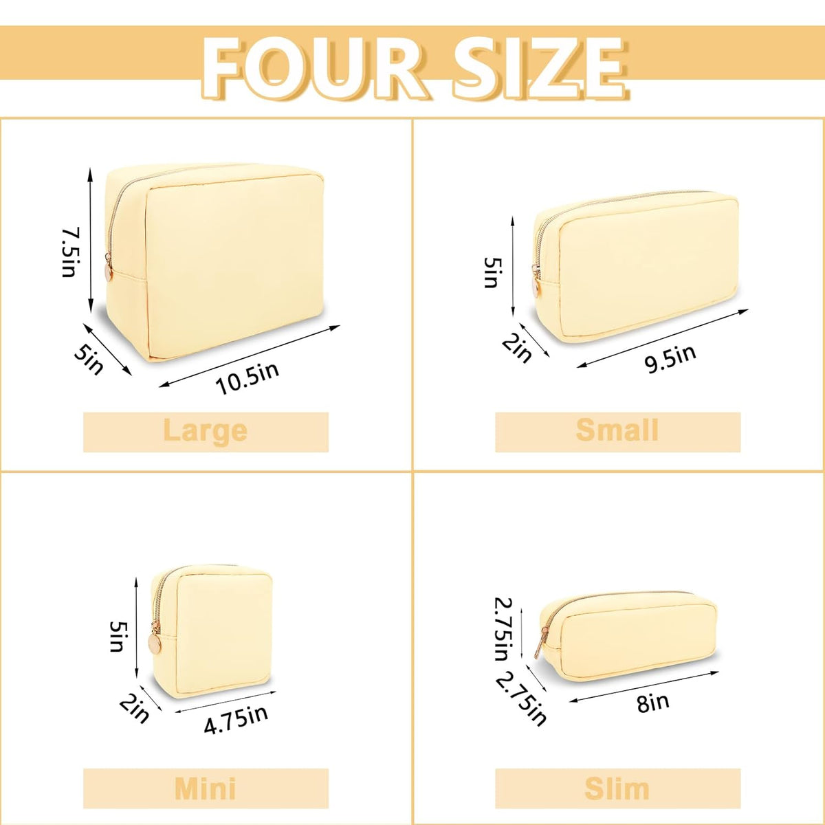 Small Pencil Case Makeup Bag for Purse, Cute Preppy Nylon Makeup Brush Bag with Zipper, Girls Portable Stationery Storage Case for Office School College (Slim-Sand)