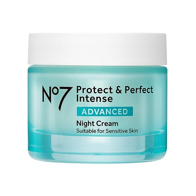 No7 Protect & Perfect Intense Advanced Night Cream - Vitamin E & Shea Butter Face Cream - Fine Line Reducing Moisturizer with Collagen Peptide Technology (1.69 fl oz)