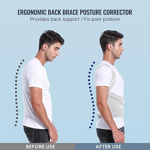 Fit Geno Back Brace Posture Corrector for Men & Women: Shoulder Straightener Adjustable Full Back Support Pain Relief - Scoliosis Hunchback Spine Corrector (Medium)