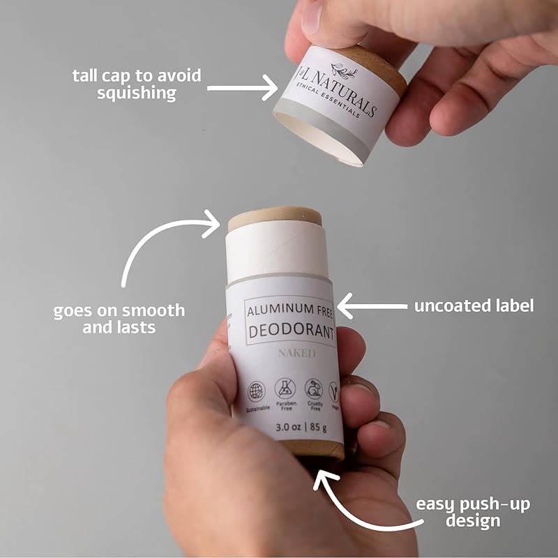 J&L Naturals Aluminum Free Deodorant for Men & Women | 100% Natural Ingredients With Coconut Oil, Shea Butter, & Essential Oils | Sustainable, Eco-Friendly (Naked (Unscented), 3.0 Oz (Single))