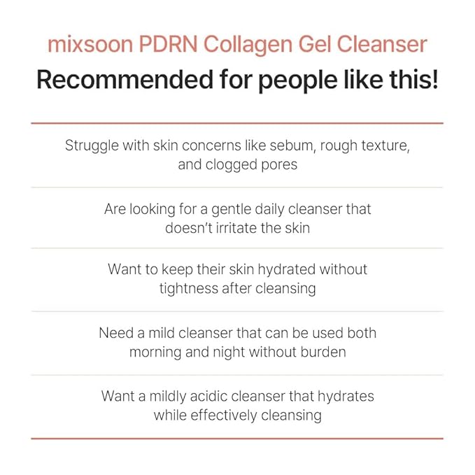 mixsoon PDRN Collagen Gel Cleanser 3.38 Fl. Oz / 100ml Deep Pore Cleansing Lightweight Daily Gel Cleanser Face Wash for All Skin Types Korean Glass Skin Care