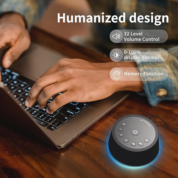 White Noise Sleep Sound Machines 30 Sounds 12 Colors Light 32-Level Volume 5 Timers for Home Travel Gift Adjustable Brightness Memory Function Compact