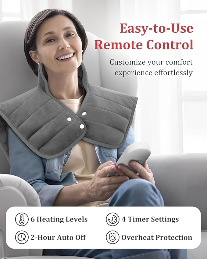 Heating Pad for Neck and Shoulders and Back, Heated Pad for Back Pain Relief, Heat Pads for Women, Gifts for Mom Grandma, Mothers Day, Birthday Gifts for Men Dad, 6 Heat Settings, 4 Auto-Off, 22"x37"