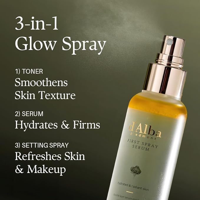 d'alba Piedmont Italian White Truffle First Spray Serum, Vegan Skin Care, Light-weight Face Moisturizer, Glow Serum for Radiant Skin, Non Comedogenic, All In One Mist, Korean Skin Care (3.38 fl oz.)