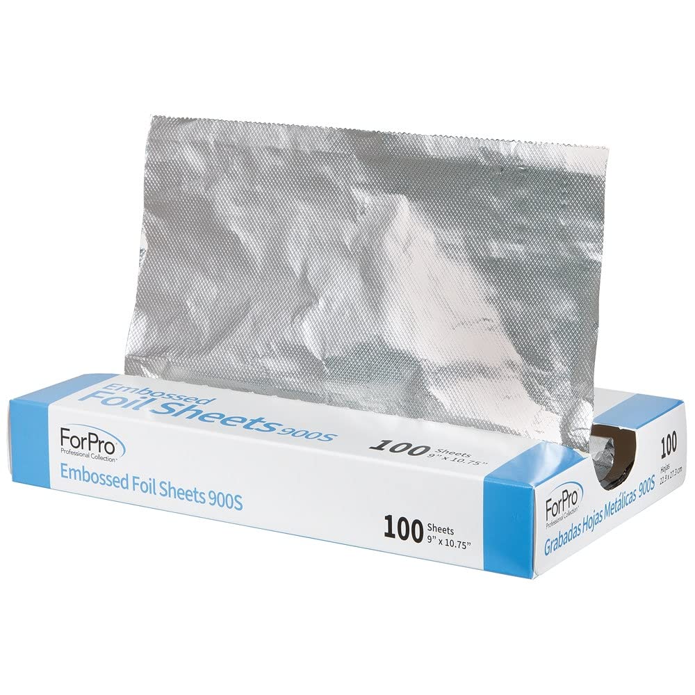 ForPro Professional Collection Embossed Foil Sheets 900S, Aluminum Foil, Pop-Up Dispenser, for Hair Color Application and Highlighting Services, Food Safe, 9” W x 10.75” L, 100-Count