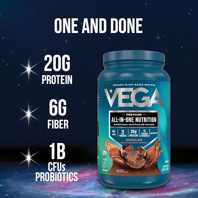 Vega Organic All-in-One Vegan Protein Powder, Chocolate - Superfood Ingredients, Vitamins for Immunity Support, Keto Friendly, Pea Protein for Women & Men, 61.8 Oz (Packaging May Vary)