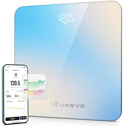 UREVO Digital Body Weight Scale with LED Display, Accurate Weight Measurement (5-180kg), Syncs with UREVO Health App for BMI & Fitness Tracking, Smart Bathroom Scale with Tempered Glass, kg/lb Units