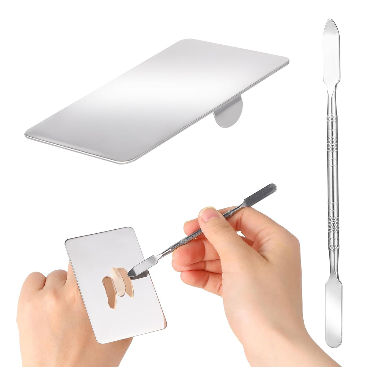 Beauty Spatula, Stainless Steel Makeup Spatula Korean Set Mixing Palette Korean Spatula Set Professional Foundation Cosmetic Palette Nail Art Makeup Tool for Eye Shadow Nail DIY Art