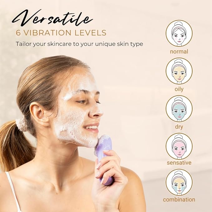 Pulsating Facial Cleansing Brush. Silicone Face Brush | Removes Dirt, Oil & Makeup | Combines Gentle Exfoliation & Deep Cleansing for Radiant Glow | Waterproof & Rechargeable (Pink)