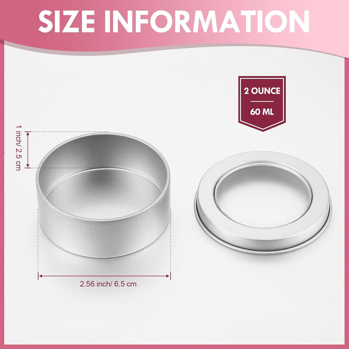 TecUnite 8 Pack 2 Ounce Metal Tin Cans Round Empty Container Salve Tins with Clear Lid for Kitchen, Office, Candles, Candies