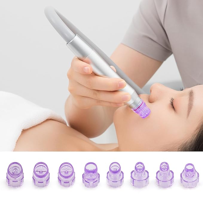Elitzia Plastic Hydro Dermabrasion Microderma Heads Hydra Facial Aqua Peel Tips Water Peeling Caps Facial Care Skin Cleaning Tool Beauty Machine Replacement Spare Parts 8pcs Per Set （Purple）
