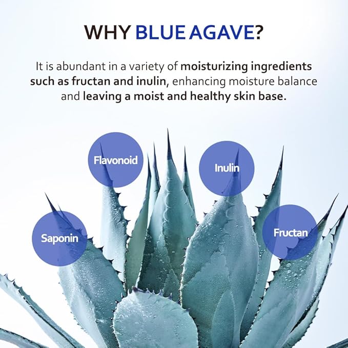T'ELSE Blue Agave Hyaluronic Acid Mask 25ml*5ea, Watery Sheet Facial Mask with Close Adhesion, Moisturizing Facial Essence with Excellent Hydration, Long-Lasting Moisturizing, Korean Skin Care