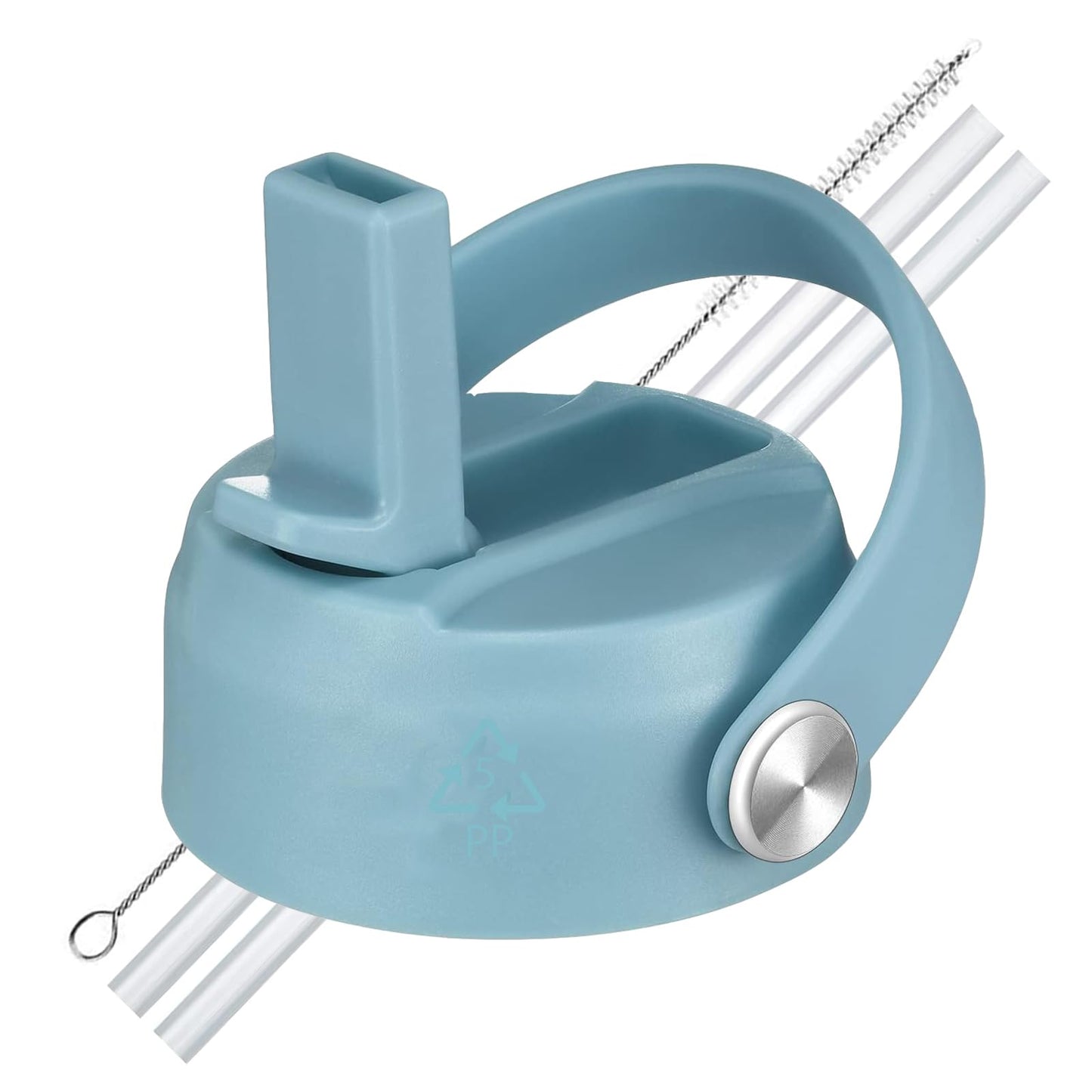 LLCJYYCY Lids with Straw for Hydroflask Wide Mouth 20 32 40 oz, Flex Straw Lid Fit for Hydro Flask Sports Water Bottles, Flexible Handle Replacement Lid Straws Cap Top Accessories (Light Blue)