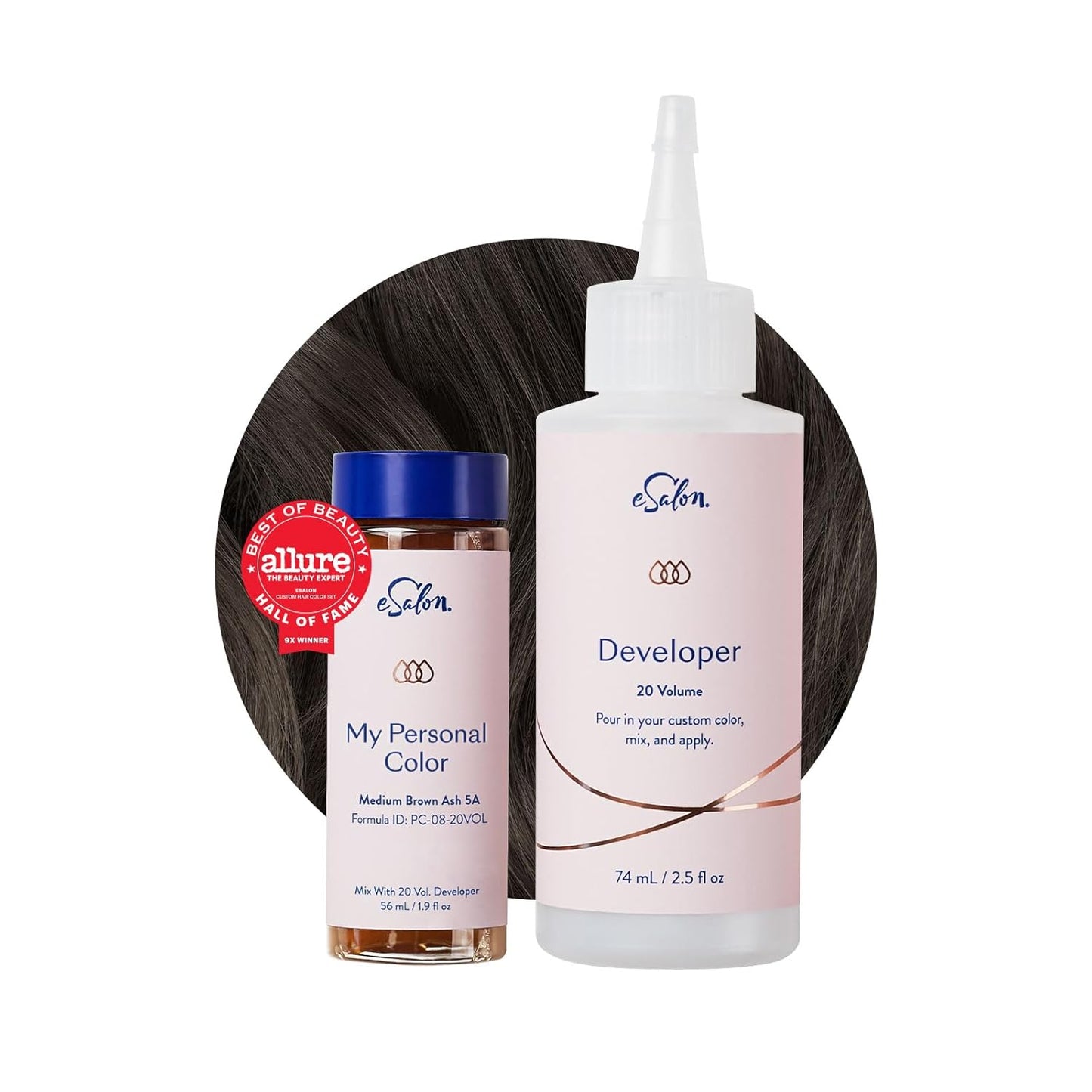eSalon Permanent Hair Color Kit - Medium Brown Ash - Professional-Grade Ammonia-Free Dye for Up To 100% Gray Coverage on All Hair Types