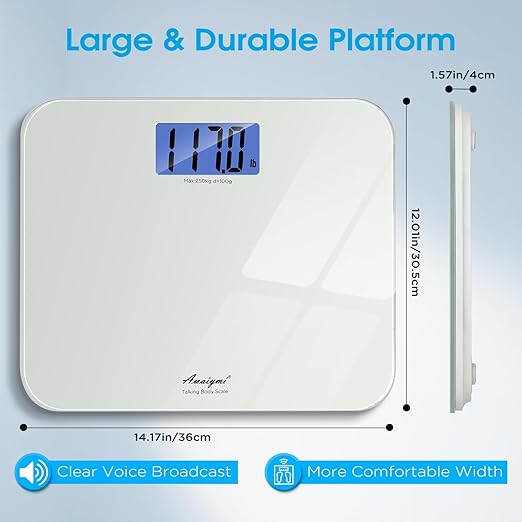 Talking Scales for Body Weight, Highly Accurate Digital Talking Bathroom Scale with Large LCD Screen, Auto On & Off, Talking Scales for Visually Impaired or Elderly, Includes Batteries, 551 LB