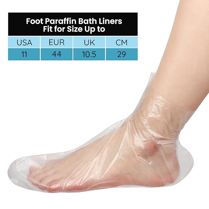Segbeauty Paraffin Wax Liners for Foot, 200 Counts Plastic Foot Bags, Paraffin Bath Socks Liners Hot Wax thera-py Bath Booties Covers with 200 Snug Closure Stickers for Paraffin Wax Machine