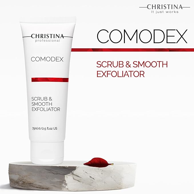 Christina Comodex Scrub & Smooth Face Exfoliator | Fights Oiliness, Visible Pores and Dark Spots | Exfoliate for face Removes Dirt and Oil Residue | Even-Toned Skin Effect 75ml