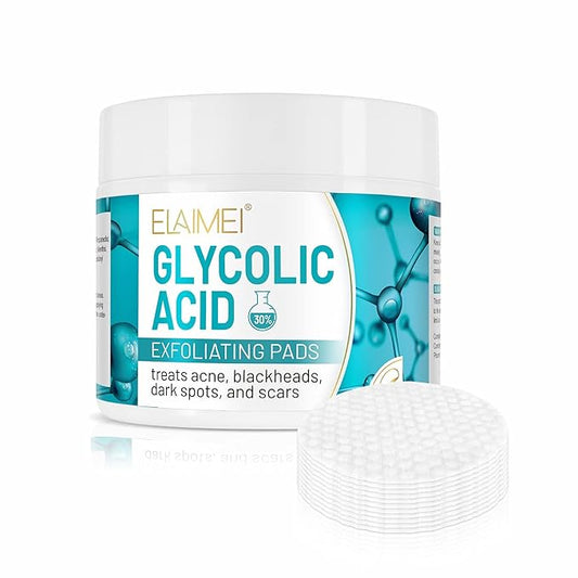 30% Glycolic Acid Pads Wipes for Skin Care Exfoliating Cleansing, Face Pore Cleaner Minimizer Acne Treatment, Chemical Peel Solution for Dark Spots, Breakouts, Scars, Reduce Wrinkle Fine Line, 50 Pads