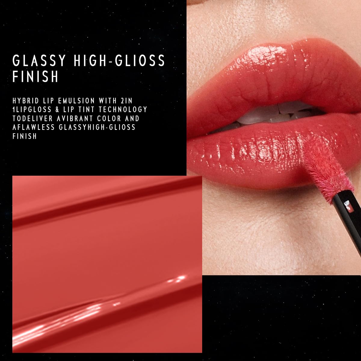 STELLAR DUST LIP STAIN-Long Lasting, Waterproof and Transferproof Lip Tint, Glossy Finish Lip Gloss, Lightweight Lipstick, High Coverage, Vivid Color (02)