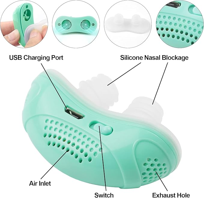 Electric Anti Snoring Devices, Mini Machine, Airing Micro for Travel, Sleep Apnea Devices, Snoring Solution for Men and Women, Suitable for All Nose Shapes (Mint Green)