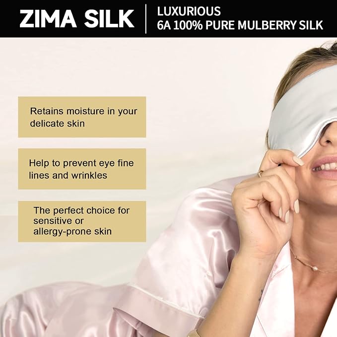 ZIMASILK Adjustable 22 Momme 100% Pure Mulberry Silk Sleep Mask, 3D Contoured Cup Eye Mask for Sleeping, Super Soft Breathable Blindfold, Perfectly Blocks Light for Sleeping. (Gray Purple)