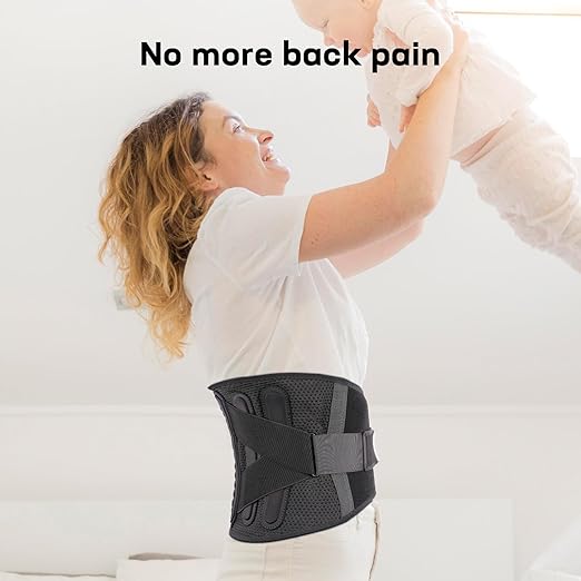 Pro Back Brace for Men Women Lower Back Pain Relief with Rigid Bionic Support & Massager Pad, Air Mesh Lumbar Belt for Sciatica, Hernia Disc, Scoliosis, Adjustable Brace for Spinal (Black, X-Large(Belly: 45"-51"))