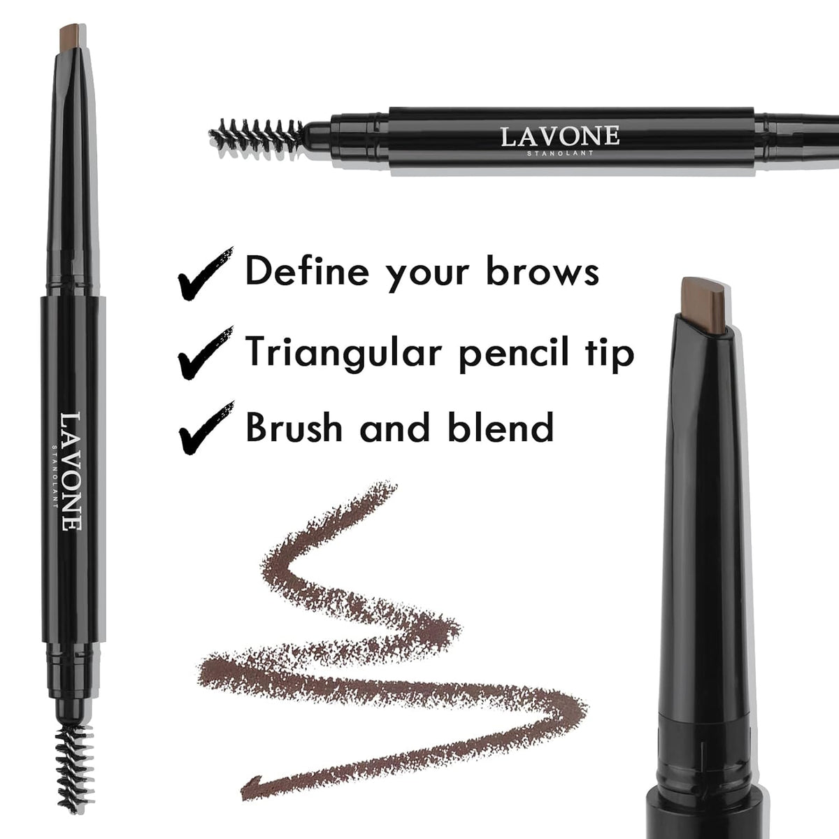 LAVONE Eyebrow Stamp Stencil Kit - Brow Stamp Trio with Waterproof Pencil, Pomade, 20 Stencils, Dual-ended Brush and Sponge Applicator - Ash Blonde