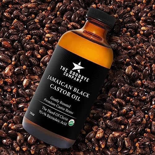The Goodbye Company Black Castor Oil for Hair Growth – Organic, Cold-Pressed & Unrefined 100% Pure & Hexane-Free - Glass Bottle (450mL) Nourishing Oil for Eyebrow, Eyelash & Stronger Hair (16.9 oz)