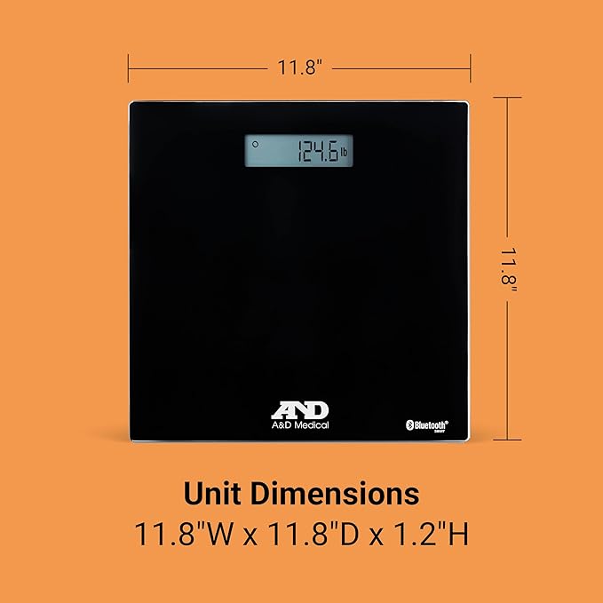 A&D Medical Digital Body Weight Scale - UC-352BLE - Bluetooth Bathroom Weight Machine, Syncs with A&D Heart Track App - 450lb (200kg) - Batteries Included, FSA/HSA Eligible, Black