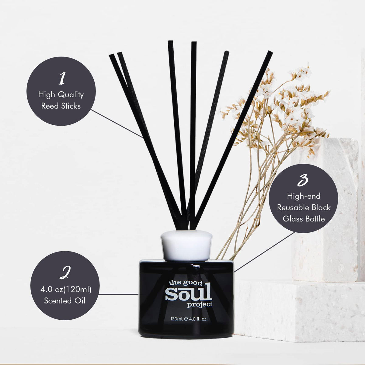THE GOOD SOUL PROJECT Reed Diffuser Set, Morrocan Amber Scented Oil Diffuser for Bathroom, Bedroom, Home Fragance Air Freshener