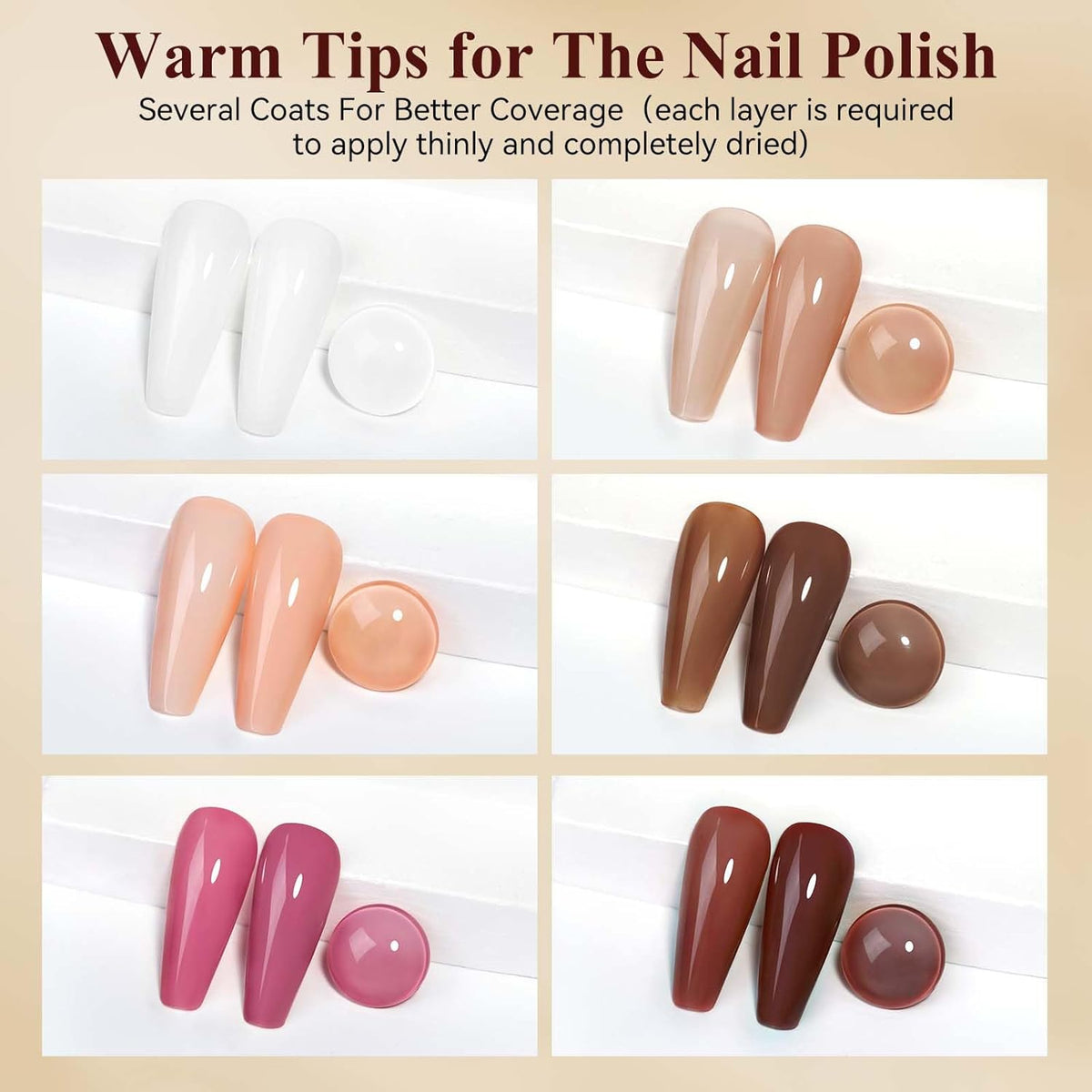 Vegan Nail Polish Set: Air Quick Dry Nail Lacquer Milky White, Nude, Brown 6 Regular Colors Nail Art Polish Non Gel Fast Drying Fingernail Polish Bulk DIY Salon Gift For Women