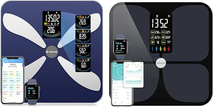 Smart Scale for Body Weight and Fat - Weight Scale with Large Display, LEPULSE Body Fat Scale with BMI Body Fat Muscle Mass Body Composition Monitors, Bathroom Scale